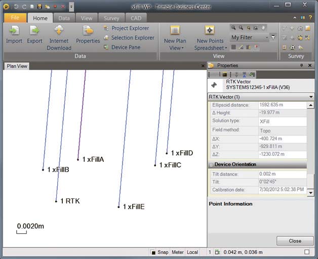 Рисунок 13. Наблюдения Trimble xFill в ПО Trimble Business Center