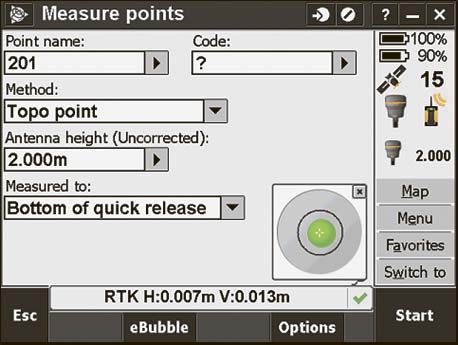 Рисунок 4: Экран eBubble в Trimble Access