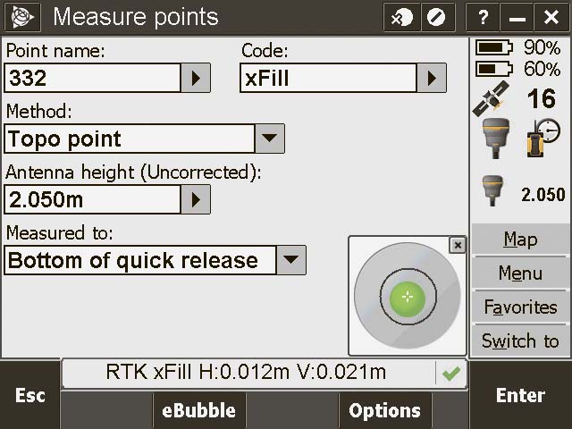 Рисунок 12. Trimble Access выводит надпись "xFill" при включении режима Trimble xFill